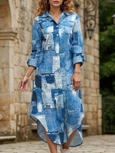 Denim Print Button-Down Shirt Dress
